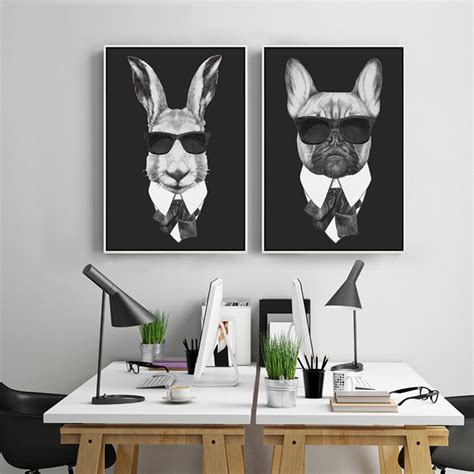 Cool Rabbit And Dog On Shades Canvas Wall Art Walling Shop