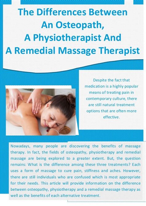The Differences Between An Osteopath A Physiotherapist And A Remedial