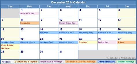 December 2014 Calendar With Holidays As Picture