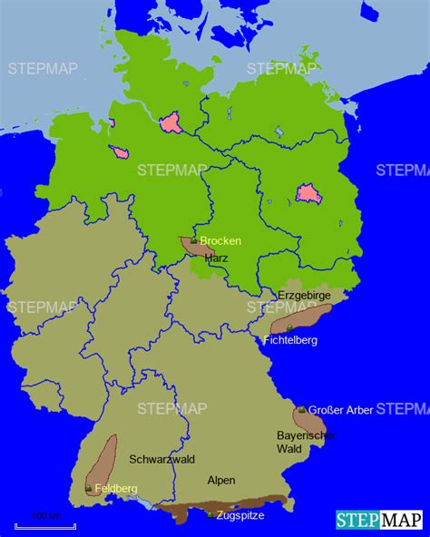 Spricht man von gebirgen in europa, kommen einem die alpen am ehesten in den sinn. StepMap - 5 höchsten Gebirge - Landkarte für Deutschland