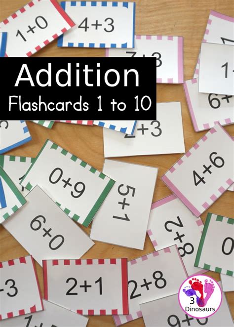 Free Addition Flashcards 1 To 10 3 Dinosaurs