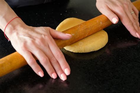 The Cook Roll Out Dough Stock Photo Image Of Preparation 99768900
