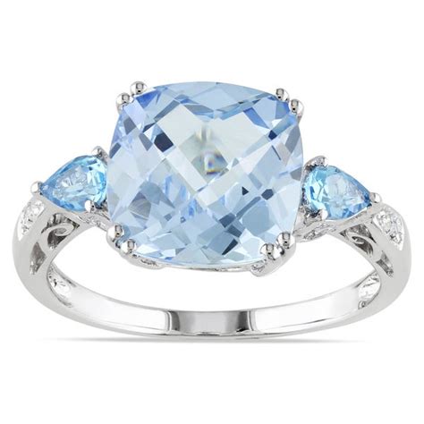 Shop Miadora Sterling Silver Aquamarine Blue Topaz And Diamond Ring
