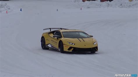 Watch These Lamborghini Huracan Performantes Go Snow Drifting