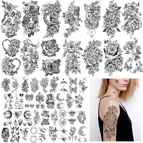 Buy Soovsy 49 Sheets Flower Temporary Tattoo Butterfly Half Arm Tattoos For Women Bee Crescent