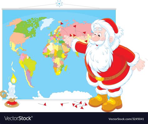Santa Claus With A World Map Royalty Free Vector Image