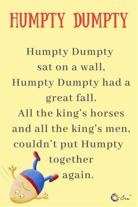 Printable Nursery Rhyme Lyrics Card Humpty Dumpty Kids Nursery