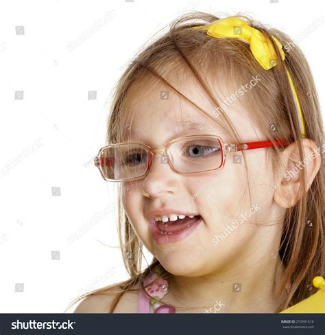 Portrait Smiling Little Girl Glasses Studio Stock Photo 210591616
