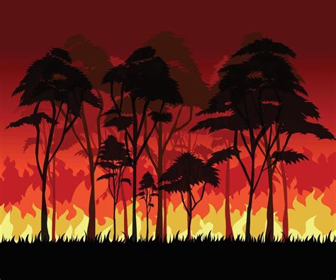 Forest Fire Burning Trees Wildfire At Night Vector Design 9876424