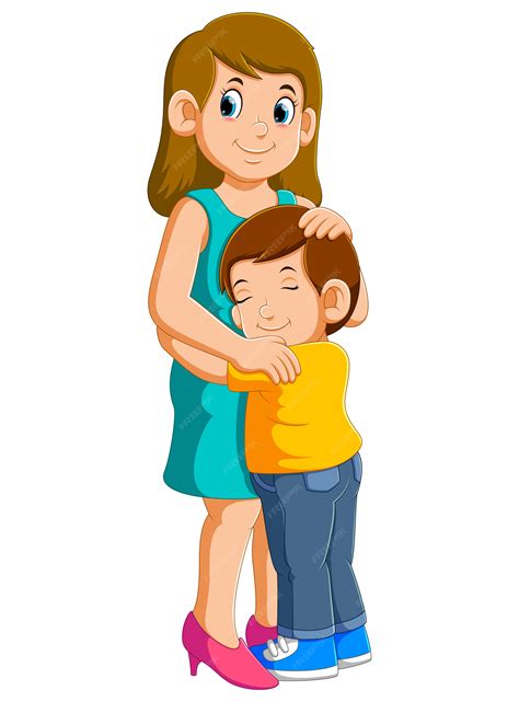 Premium Vector Young Mother And Her Charming Little Son Are Hugging