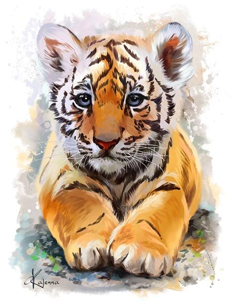 Tiger Illustration Watercolor Illustration Baby Tigers Cute Tigers