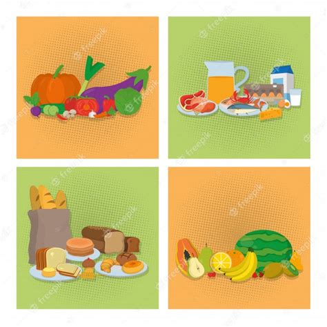 Conjunto De Iconos De Dibujos Animados De Alimentos Saludables Vector