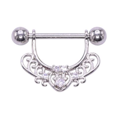 Nipple Piercing In Surgical Steel With White Crystals Evys Secrets