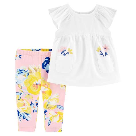 Carters Baby Girls 2 Piece Top And Floral Pants Set Baby Girls Sets