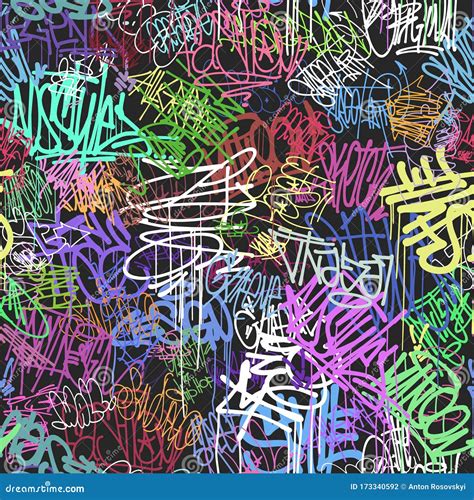 Graffity Wall Colorful Tags Seamless Pattern Graffiti Street Art Stock