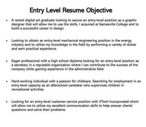 Entry Level Resume Objective Examples Outline And Ideal