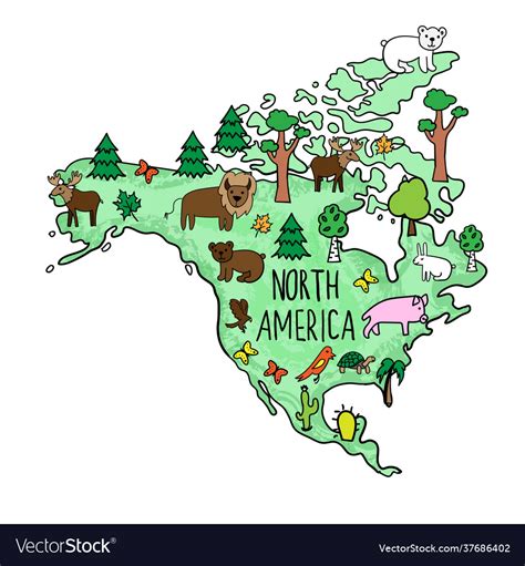 Hand Drawn Map North America Continent Usual Vector Image