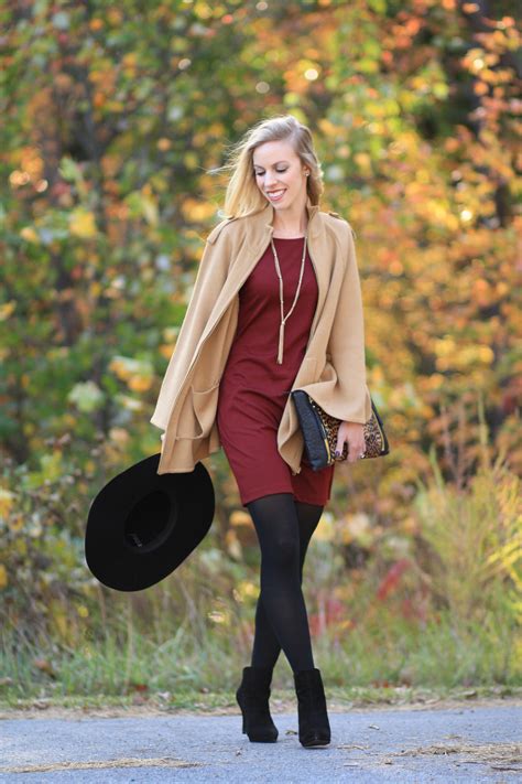 Check spelling or type a new query. camel cape, burgundy shift dress, black tights, black ...