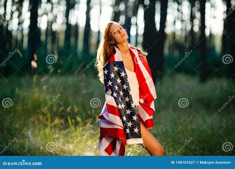 Girl With The American Flag Stock Image Image Of Patriotism Sport 158107627
