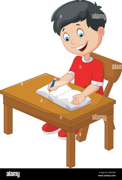 Cartoon Little Boy Writing Stock Vector Image And Art Alamy