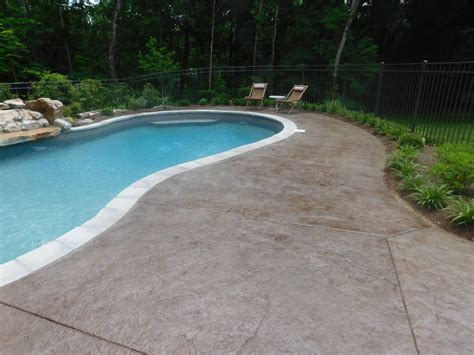 Stamped Concrete Pool Deck Heavy Stone With Tooled Joints Color Salt Marsh Gray Walnut