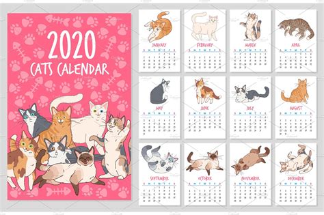 Cat calendar. 2020 year planner with | Graphic Objects ~ Creative Market