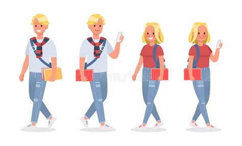 Vector Set Of Students Young Man And Young Woman Character Design No7