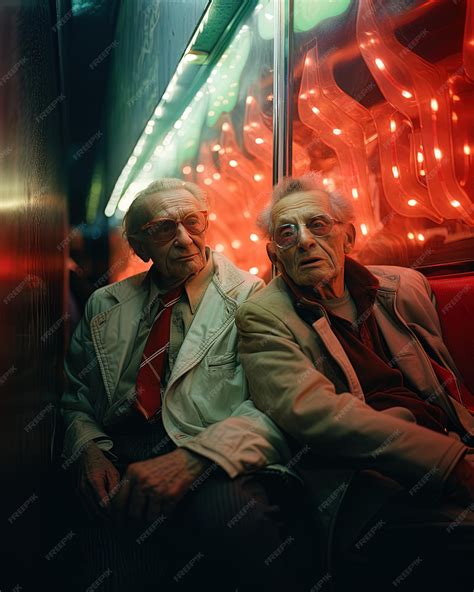 Premium Ai Image Two Old Men Sit On A Train With The Words Old On The Back