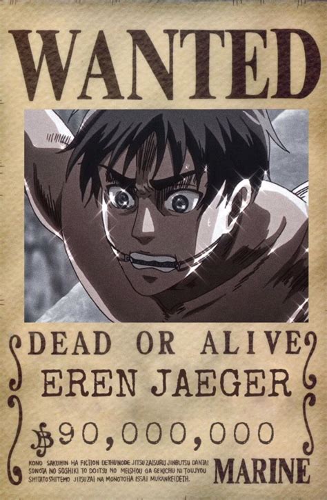 Eren Jaeger Wanted Dead Or Alive Poster En 2021 Affiche Wanted
