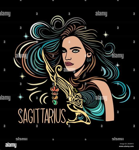 Sagittarius Zodiac Sign With Girl Vector Art Stock Vector Image Art Alamy