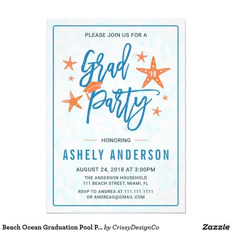 Beach Ocean Graduation Pool Party Invitation Zazzle Pool Party