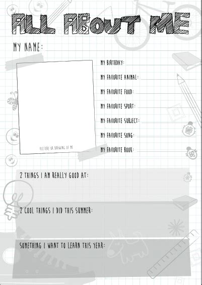 All About Me Free Printable A Printable Sheet Which Allows Students