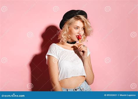 Woman Posing With Lollipop Stock Image Image Of Pretty
