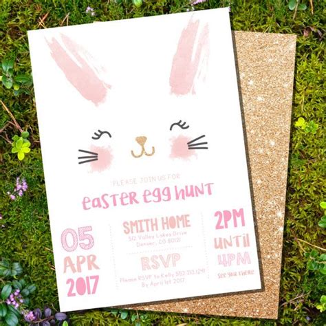 Easter Egg Hunt Invitation Watercolor Easter Bunny Glitter