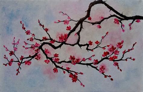 Sakura Tree Painting Cherry Blossom Art Original Artwork Pink Etsy