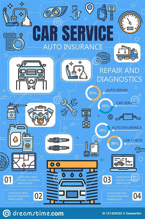 Car Service Infographics With Auto Repair Charts Stock Vector