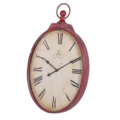 Large Red Oval Fob Watch Wall Clock Red Wall Clock Shabby Chic Clock