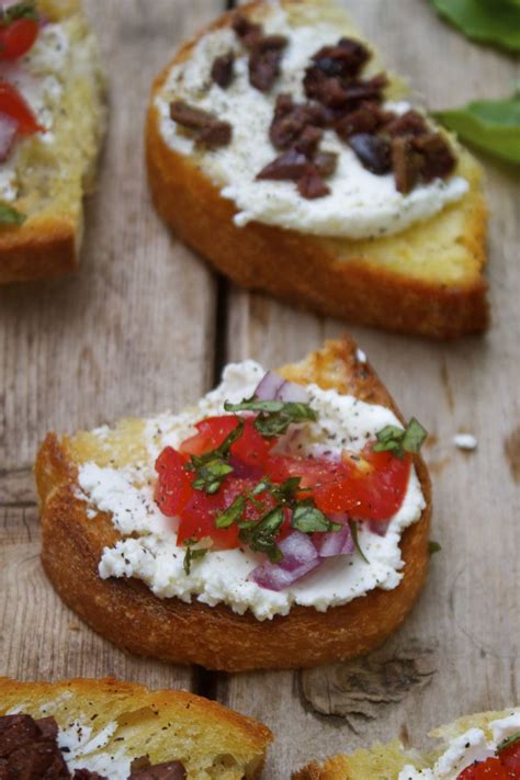 Easy Broiled Toast With Goat Cheese Olives Tomato And Basil In