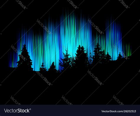 Northern Lights Forest Silhouette Against Vector Image