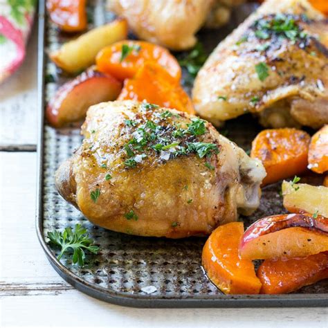 Roasted Chicken Thighs With Sweet Potatoes Healthy Fitness Meals