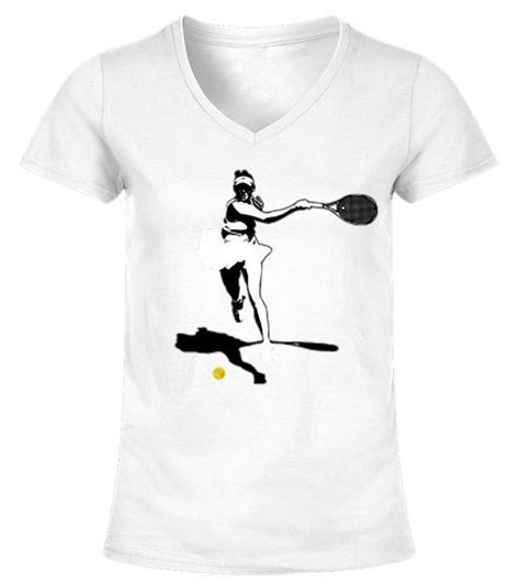 Tennis Player Backhand Silhouette V Neck T Shirt Woman Shirts