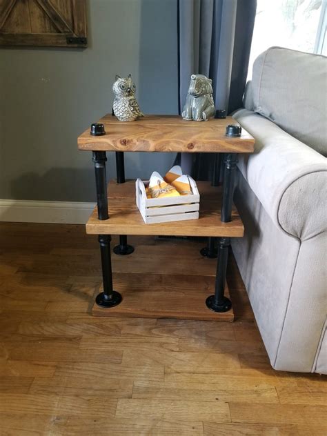 Rustic End Tables With Industrial Pipe Supports Etsy