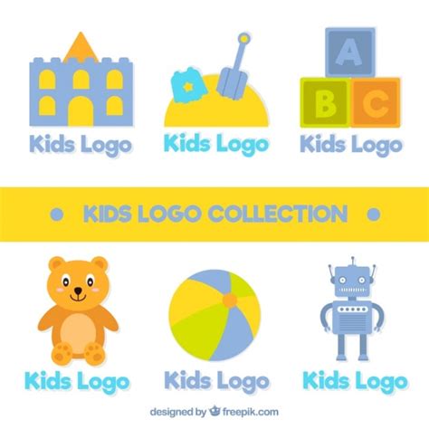 Flat Set Of Cute Kids Logos Vector Free Download