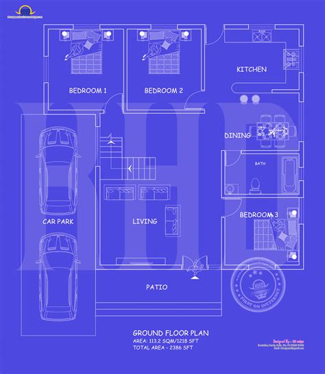 Blueprint And Elevation 2386 Sq Ft Kerala Home Design And Floor Plans