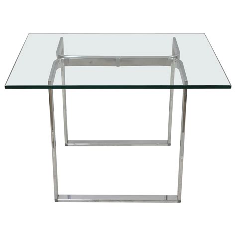 Mid Century Modern Polished Chrome Glass Top Square Occasional Side End