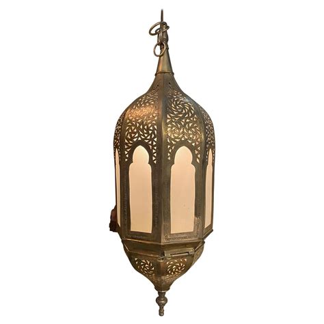 Beautiful Large Antique Moroccan Hanging Pierced Brass Lantern At