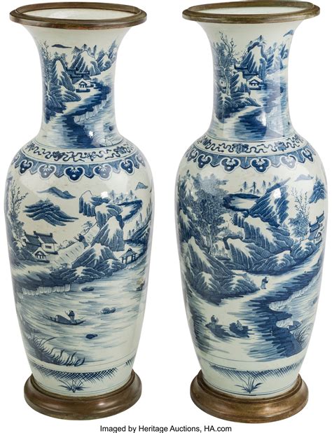 A Pair Of Large Chinese Blue And White Porcelain Floor Vases Lot