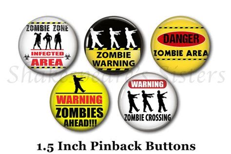 Zombie Pins Gothic Pins 5 Pinback Buttons 15 Etsy Buttons Pinback