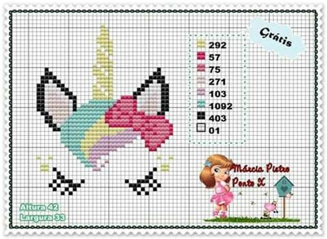 Use 2 strands of thread for cross stitch. Unicorn head | Ponto cruz, Animais de ponto cruz