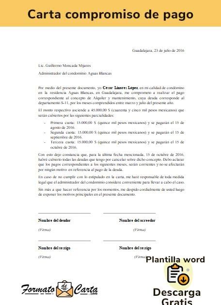 Modelo De Carta De Compromiso De Pago Por Deuda Word Dee Wodriguez